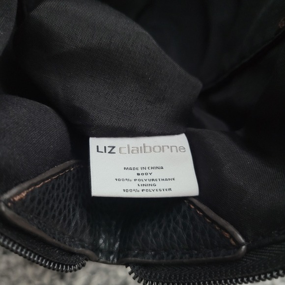 Liz Claiborne black pebbled faux leather satchel bag purse detachable strap goth - Picture 12 of 16